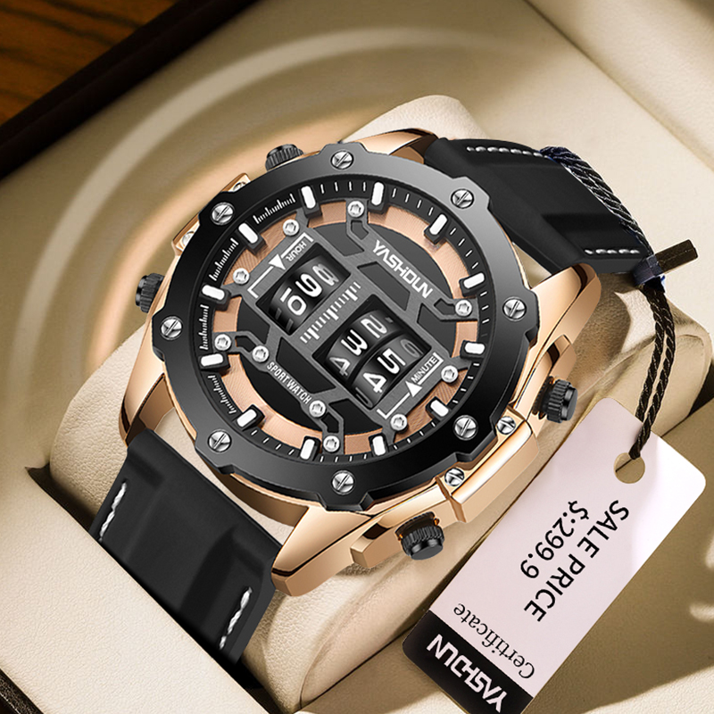 Leather Watch Band Men - Kreative Digitaluhr Quarzuhr Herren Luxus Wasserdichte